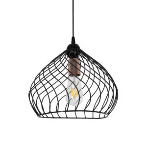 GloboStar® STARLA 201-0013 Vintage Κρεμαστό Φωτιστικό Πλέγμα Μονόφωτο 1 x E27 IP20 Μαύρο & Χάλκινο Μέταλλο - Μ28 x Π28 x Υ70cm