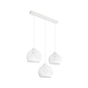 GloboStar® YASAM 203-0027 Vintage Κρεμαστό Φωτιστικό Ράγα Τρίφωτο 3 x E27 IP20 Λευκό Ρατάν - Μ45 x Π18 x Υ30cm