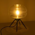 GloboStar® JAVAN 999-0036 Μοντέρνο Επιτραπέζιο Φωτιστικό Πορτατίφ Μονόφωτο 1 x E27 IP20 Διάφανο Γυαλί με Μαύρο Μέταλλο - Μ30 x Π30 x Υ19cm