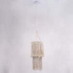 GloboStar® ZAMBIA 36208 Boho Κρεμαστό Φωτιστικό Μακραμέ Μονόφωτο 1 x E27 IP20 Μπεζ Ύφασμα - Μ30 x Π30 x Υ60cm - Image 3