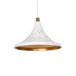 GloboStar® MARBLE 203-0098 Μοντέρνο Κρεμαστό Φωτιστικό Καμπάνα Μονόφωτο 1 x E27 IP20 Λεύκο & Χρυσό Πλαστικό - Μ30 x Π30 x Υ20cm