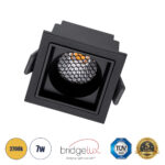 GloboStar® PLUTO-S 60269 Χωνευτό LED Spot Downlight TrimLess Μ6.4xΠ6.4cm 7W 875lm 38° AC 220-240V IP20 Μ6.4 x Π6.4 x Υ4.9cm - Τετράγωνο - Μαύρο & Anti-Glare HoneyComb - Θερμό Λευκό 2700K - Bridgelux COB - 5 Years Warranty