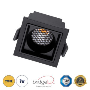 GloboStar® PLUTO-S 60269 Χωνευτό LED Spot Downlight TrimLess Μ6.4xΠ6.4cm 7W 875lm 38° AC 220-240V IP20 Μ6.4 x Π6.4 x Υ4.9cm - Τετράγωνο - Μαύρο & Anti-Glare HoneyComb - Θερμό Λευκό 2700K - Bridgelux COB - 5 Years Warranty