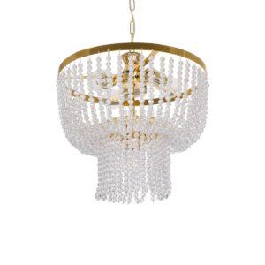 GloboStar® CRYSTAL 203-0028 Κλασικό Κρεμαστό Φωτιστικό Κρύσταλλα Τρίφωτο 3 x E27 IP20 Χρυσό Μέταλλο με Διάφανο Κρύσταλλο - Μ41 x Π41 x Υ40cm