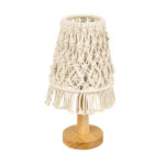 GloboStar® RWANDA 36210 Vintage Επιτραπέζιο Φωτιστικό Πορτατίφ Μονόφωτο Boho - Μακραμέ Πλεκτό Χειροποίητο Μπεζ Υφασμάτινο με Σχοινί Φ15 x Υ30cm