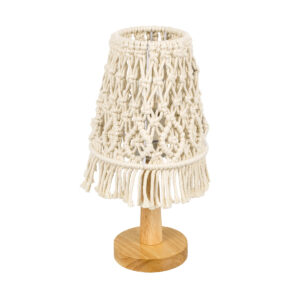 GloboStar® RWANDA 36210 Vintage Επιτραπέζιο Φωτιστικό Πορτατίφ Μονόφωτο Boho - Μακραμέ Πλεκτό Χειροποίητο Μπεζ Υφασμάτινο με Σχοινί Φ15 x Υ30cm