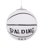 GloboStar® SPALDING NBA 01031 Παιδικό Κρεμαστό Φωτιστικό Μπάλα Μονόφωτο 1 x E27 IP20 Λευκό & Μαύρο Γυαλί - Μ25 x Π25 x Υ25cm