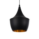 GloboStar® SHANGHAI 01025-A Μοντέρνο Κρεμαστό Φωτιστικό Καμπάνα Μονόφωτο 1 x E27 IP20 Μαύρο & Χρυσό Μέταλλο - Μ24 x Π24 x Υ30cm