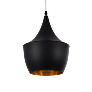 GloboStar® SHANGHAI 01025-A Μοντέρνο Κρεμαστό Φωτιστικό Καμπάνα Μονόφωτο 1 x E27 IP20 Μαύρο & Χρυσό Μέταλλο - Μ24 x Π24 x Υ30cm