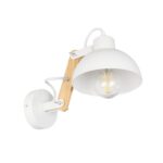 GloboStar® GRANT 00903 Μοντέρνο Επιτοίχιο Φωτιστικό Απλίκα Μονόφωτο 1 x E27 IP20 Λευκό Μέταλλο με Μπεζ Ξύλο - Μ15 x Π36 x Υ12cm