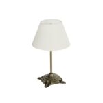 GloboStar® AΝΤΙQUE 204-0142 Vintage Eπιτραπέζιο Φωτιστικό Μονόφωτο 1 x E27 IP20 Μπρούτζινο Μέταλλο με Λευκό Ύφασμα - Μ22 x Π22 x Υ38cm