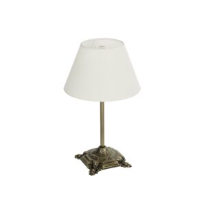 GloboStar® AΝΤΙQUE 204-0142 Vintage Eπιτραπέζιο Φωτιστικό Μονόφωτο 1 x E27 IP20 Μπρούτζινο Μέταλλο με Λευκό Ύφασμα - Μ22 x Π22 x Υ38cm