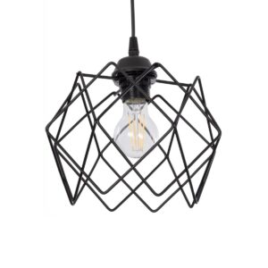 GloboStar® SOLON 201-0059 Μοντέρνο Κρεμαστό Φωτιστικό Πλέγμα Μονόφωτο 1 x E27 IP20 Μαύρο Μέταλλο - Μ22 x Π22 x Υ70cm