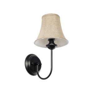 GloboStar® SHELLY 01299 Vintage Επιτοίχιο Φωτιστικό Απλίκα Μονόφωτο 1 x E27 IP20 Μαύρο Μέταλλο με Μπεζ Ύφασμα - Μ13 x Π18 x Υ34cm