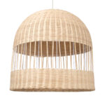 GloboStar® LUCIA 01726 Boho Κρεμαστό Φωτιστικό Πλέγμα Μονόφωτο 1 x E27 IP20 Μπεζ Ξύλο - Μ60 x Π60 x Y60cm