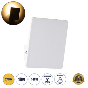GloboStar® CUADRADO 60569 Φωτιστικό Τοίχου - Απλίκα Αρχιτεκτονικού Φωτισμού Εσωτερικού/Εξωτερικού Χώρου Up or Down LED 10W 1000lm 60° AC220-240V Αδιάβροχο IP65 - Σώμα Αλουμινίου & Tempered Glass - Μ14 x Π14 x Υ4.5cm - Θερμό Λευκό 2700K - Λευκό - Bridgelux Chip - 5 Years Warranty