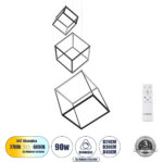 GloboStar® KIBOO-TRIO 60931 Κρεμαστό Φωτιστικό Οροφής Design LED CCT 90W 10350lm 360° AC 220-240V - Εναλλαγή Φωτισμού μέσω Τηλεχειριστηρίου All In One Ψυχρό 6000k+Φυσικό 4500k+Θερμό 2700k Dimmable Μ60 x Π60 x Υ80cm - Μαύρο - 3 Years Warranty