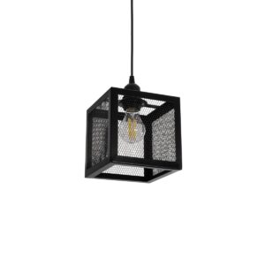 GloboStar® JAULA 204-0181 Μοντέρνο Κρεμαστό Φωτιστικό Οροφής Μονόφωτο 1 x E27 AC 220-240V IP20 Μαύρο - Μ17 x Π17 x Υ23cm