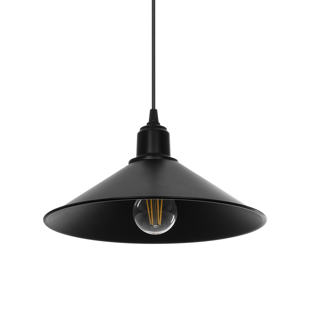 GloboStar® FERRO 203-0084 Μοντέρνο Κρεμαστό Φωτιστικό Καμπάνα Μονόφωτο 1 x E27 IP20 Μαύρο Πλαστικό - Μ30 x Π30 x Υ90cm