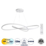 GloboStar® DEXTER 60918 Κρεμαστό Φωτιστικό Οροφής Design LED CCT 120W 13440lm 300° AC 220-240V - Εναλλαγή Φωτισμού μέσω Τηλεχειριστηρίου All In One Ψυχρό 6000k+Φυσικό 4500k+Θερμό 2700k Dimmable Φ103cm - Λευκό - 3 Years Warranty