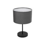 GloboStar® LARA 204-0076 Μοντέρνο Eπιτραπέζιο Φωτιστικό Μονόφωτο 1 x E27 IP20 Μαύρο Μέταλλο με Γκρι Ύφασμα - Μ24 x Π24 x Υ35cm