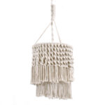 GloboStar® ALGERIA 36204 Boho Κρεμαστό Φωτιστικό Μακραμέ Μονόφωτο 1 x E27 IP20 Μπεζ Ύφασμα - Μ30 x Π30 x Υ40cm