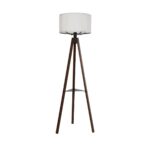 GloboStar® SHELF 204-0129 Μοντέρνο Eπιδαπέδιο Φωτιστικό Μονόφωτο 1 x E27 IP20 Καφέ Ξύλο με Μπεζ Ύφασμα - Μ38 x Π38 x Υ135cm