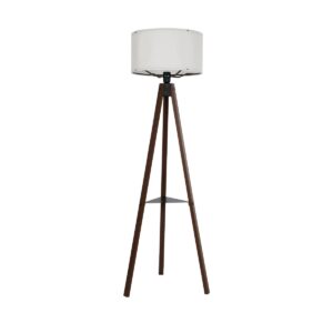 GloboStar® SHELF 204-0129 Μοντέρνο Eπιδαπέδιο Φωτιστικό Μονόφωτο 1 x E27 IP20 Καφέ Ξύλο με Μπεζ Ύφασμα - Μ38 x Π38 x Υ135cm