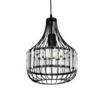 GloboStar® LUMAON 201-0081 Vintage Κρεμαστό Φωτιστικό Πλέγμα Μονόφωτο 1 x E27 IP20 Μαύρο Μέταλλο - Μ28 x Π28 x Υ80cm