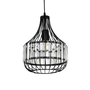 GloboStar® LUMAON 201-0081 Vintage Κρεμαστό Φωτιστικό Πλέγμα Μονόφωτο 1 x E27 IP20 Μαύρο Μέταλλο - Μ28 x Π28 x Υ80cm