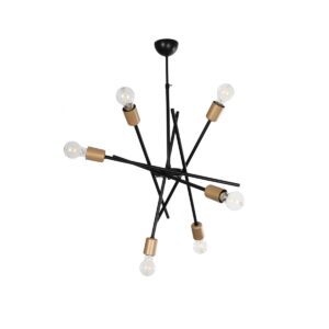 GloboStar® SUNFY 201-0030 Μοντέρνο Φωτιστικό Οροφής Πλέγμα Πολύφωτο 6 x E27 IP20 Μαύρο με Μπρονζέ Μέταλλο - Μ60 x Π70 x Υ60cm