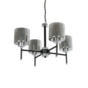 GloboStar® SHORD 202-0056 Μοντέρνο Κρεμαστό Φωτιστικό Ανάρτηση Πολύφωτο 4 x E27 IP20 Μαύρο Μέταλλο με Μελί Γυαλί - Μ40 x Π40 x Υ27cm