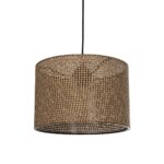 GloboStar® CLAIRIE 203-0135 Μοντέρνο Κρεμαστό Φωτιστικό Καπέλο Μονόφωτο 1 x E27 IP20 Καφέ Ύφασμα - Μ30 x Π30 x Υ93cm