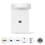 GloboStar® CROWN 61371 Μοντέρνο Φωτιστικό Τοίχου - Απλίκα Ξενοδοχείου Bed Side LED 5W 550lm 120° AC 220-240V - Reading Light - Φορτιστής USB 3A - Μ15 x Π15 x Υ23cm - Φυσικό Λευκό 4500K - Λευκό