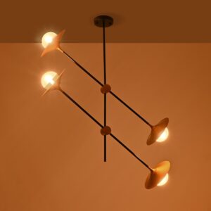 GloboStar® JOLIET 999-0044 Μοντέρνο Φωτιστικό Οροφής Πλέγμα Πολύφωτο 4 x G9 IP20 Μαύρο & Χρυσό Μέταλλο - Μ93 x Π20 x Υ106cm