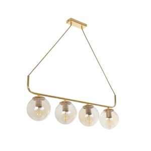 GloboStar® LATTICE 203-0019 Μοντέρνο Κρεμαστό Φωτιστικό Ράγα Πολύφωτο 4 x E27 IP20 Χρυσό Μέταλλο με Mελί Γυαλί - Μ78 x Π15 x Υ81cm