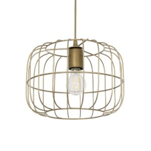 GloboStar® LUCANA 201-0074 Vintage Κρεμαστό Φωτιστικό Πλέγμα Μονόφωτο 1 x E27 IP20 Χρυσό Μέταλλο - Μ30 x Π30 x Υ70cm