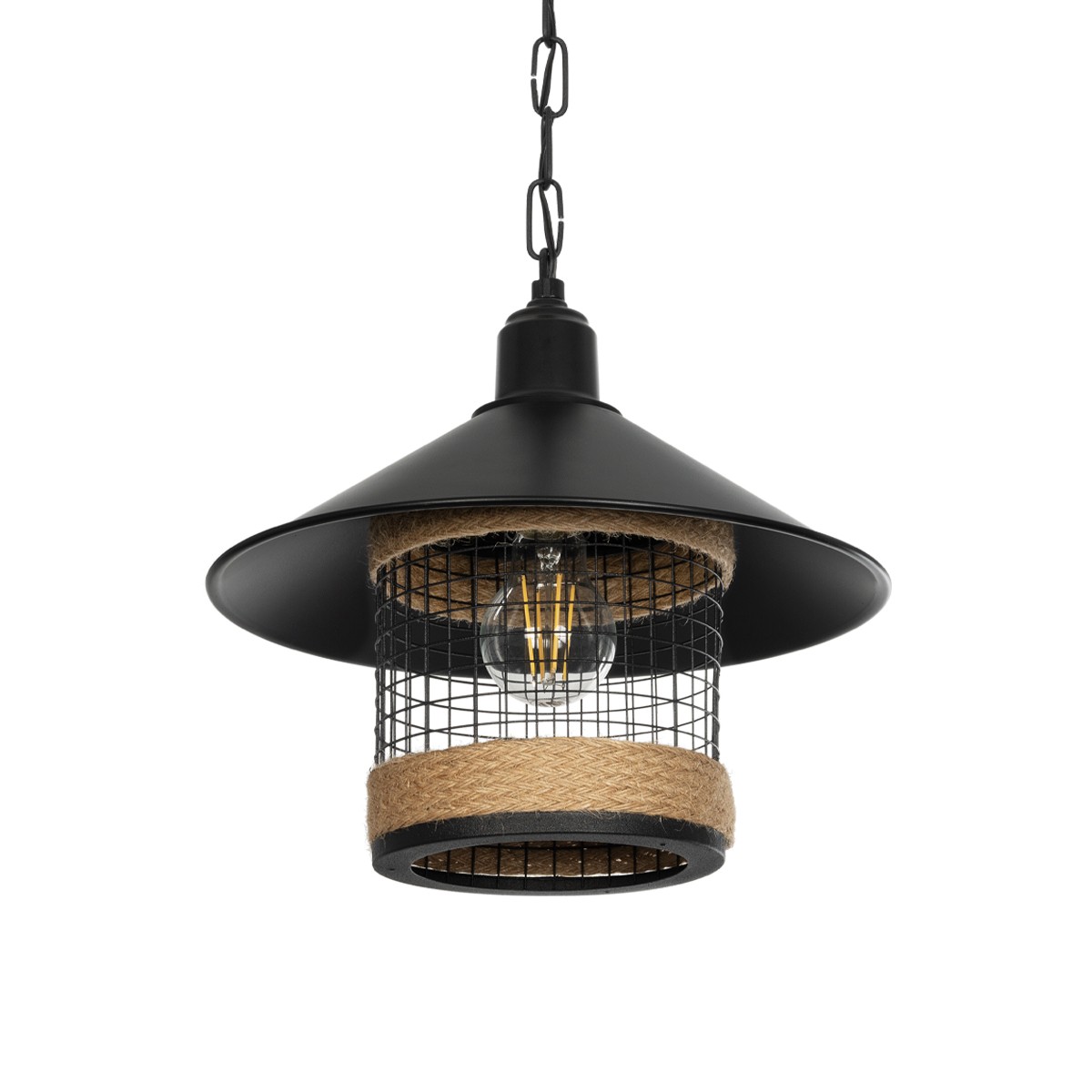 GloboStar® GLORA 201-0090 Vintage Κρεμαστό Φωτιστικό Καμπάνα Μονόφωτο 1 x E27 IP20 Μαύρο Μέταλλο - Μ30 x Π30 x Υ54cm