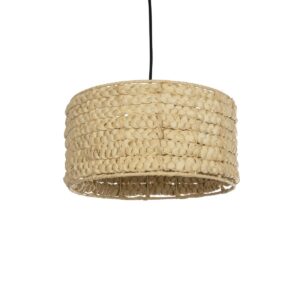 GloboStar® POMEGRANDE 204-0161 Boho Κρεμαστό Φωτιστικό Kαπέλο Μονόφωτο 1 x E27 IP20 Μπεζ Rattan - Μ29 x Π29 x Υ16cm