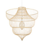 GloboStar® HIBISCUS 01781 Boho Κρεμαστό Φωτιστικό Πλέγμα Μονόφωτο 1 x E27 IP20 Μπεζ Ξύλο - Μ100 x Π100 x Υ100cm