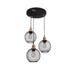 GloboStar® VIVIDUS 201-0020 Vintage Κρεμαστό Φωτιστικό Πλέγμα Τρίφωτο 3 x E27 IP20 Μαύρο και Χρυσό Μέταλλο - Μ32 x Π32 x Υ70cm
