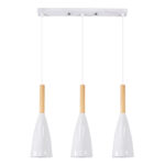 GloboStar® DILLON 00631 Μοντέρνο Κρεμαστό Φωτιστικό Ράγα Τρίφωτο 3 x E27 IP20 Λευκό Μέταλλο με Μπεζ Ξύλο - Μ54 x Π14 x Υ130cm