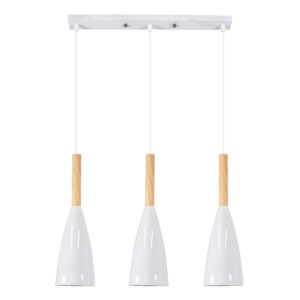 GloboStar® DILLON 00631 Μοντέρνο Κρεμαστό Φωτιστικό Ράγα Τρίφωτο 3 x E27 IP20 Λευκό Μέταλλο με Μπεζ Ξύλο - Μ54 x Π14 x Υ130cm