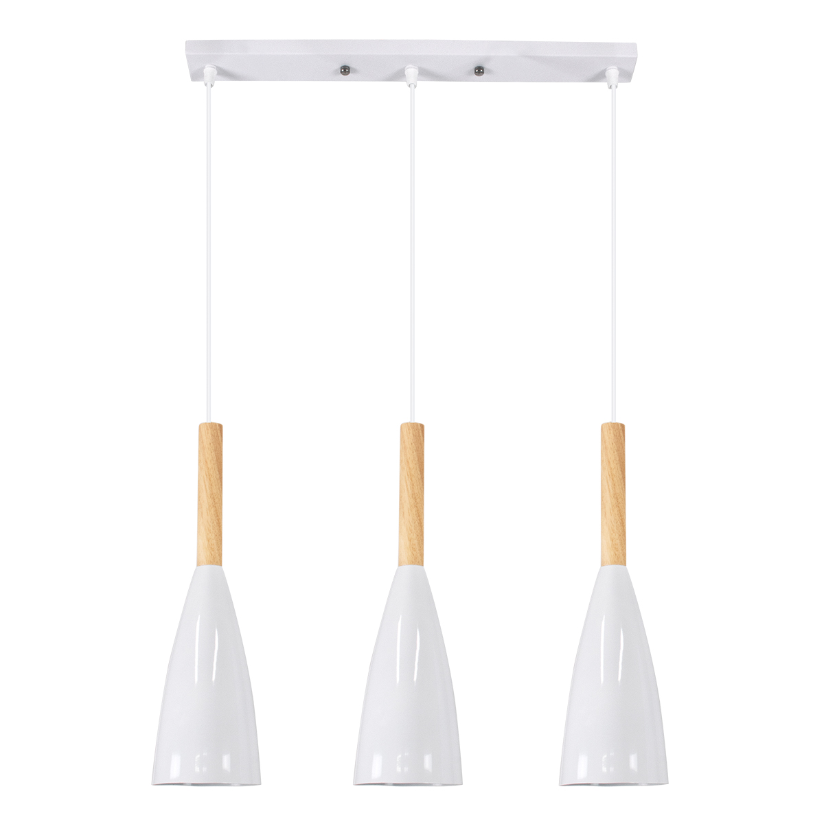 GloboStar® DILLON 00631 Μοντέρνο Κρεμαστό Φωτιστικό Ράγα Τρίφωτο 3 x E27 IP20 Λευκό Μέταλλο με Μπεζ Ξύλο - Μ54 x Π14 x Υ130cm