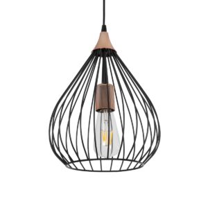 GloboStar® RADIARO 201-0015 Vintage Κρεμαστό Φωτιστικό Πλέγμα Μονόφωτο 1 x E27 IP20 Μαύρο Μέταλλο - Μ28 x Π28 x Υ70cm