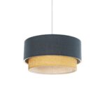 GloboStar® BIGGIE 204-0094 Μοντέρνο Κρεμαστό Φωτιστικό Kαπέλο Μονόφωτο 1 x E27 IP20 Μπλε Ύφασμα με Μπεζ Rattan - Μ30 x Π30 x Υ70cm