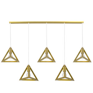 GloboStar® TRIANGLE 00610 Μοντέρνο Κρεμαστό Φωτιστικό Ράγα Πολύφωτο 5 x E27 IP20 Χρυσό Μέταλλο - Μ170 x Π22 x Y130cm