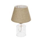 GloboStar® TRANS 204-0055 Μοντέρνο Eπιτραπέζιο Φωτιστικό Μονόφωτο 1 x E27 IP20 Διάφανο Πλαστικό με Μπεζ Ύφασμα - Μ22 x Π22 x Υ14cm