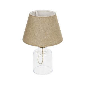 GloboStar® TRANS 204-0055 Μοντέρνο Eπιτραπέζιο Φωτιστικό Μονόφωτο 1 x E27 IP20 Διάφανο Πλαστικό με Μπεζ Ύφασμα - Μ22 x Π22 x Υ14cm