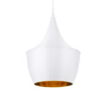GloboStar® SHANGHAI 01026-A Μοντέρνο Κρεμαστό Φωτιστικό Καμπάνα Μονόφωτο 1 x E27 IP20 Λευκό & Χρυσό Μέταλλο - Μ25 x Π25 x Υ30cm